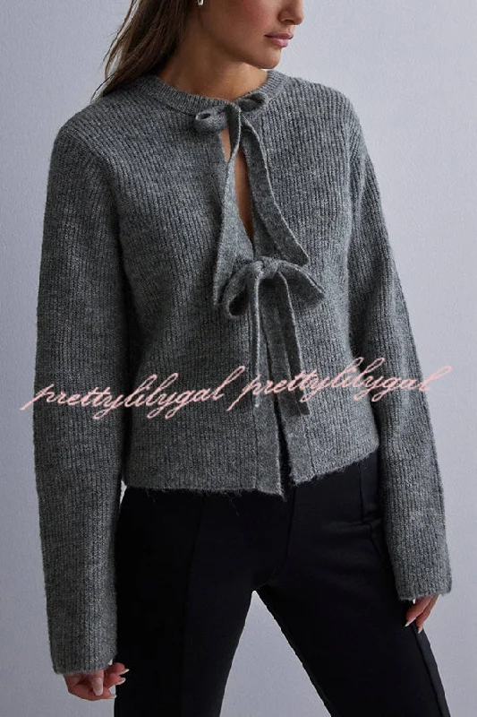 Women's Online Clothing Boutique Solid Color Loose Long Sleeve Lace-up Knitted Cardigan