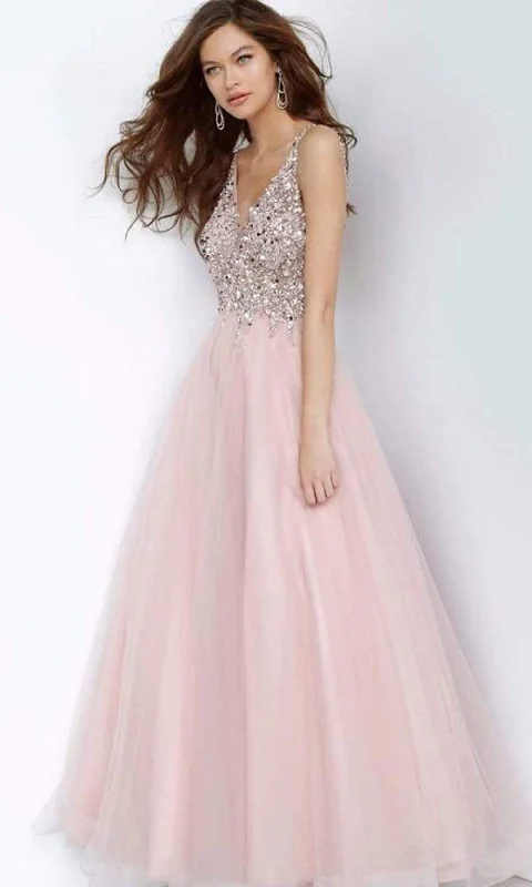 Insane Discount Onslaught JVN by Jovani - Beaded Sleeveless V-Back Ballgown JVN2007SC - 1 pc Blush In Size 12 Available