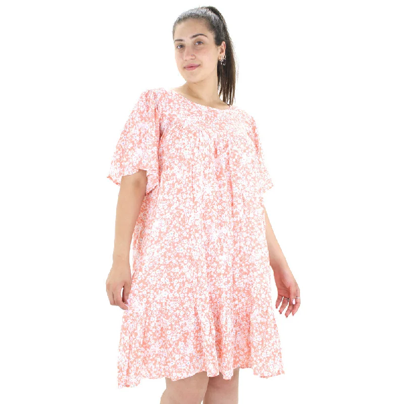 Catch Every Fashion Trend Women's Flare Floral Short Dress,Coral