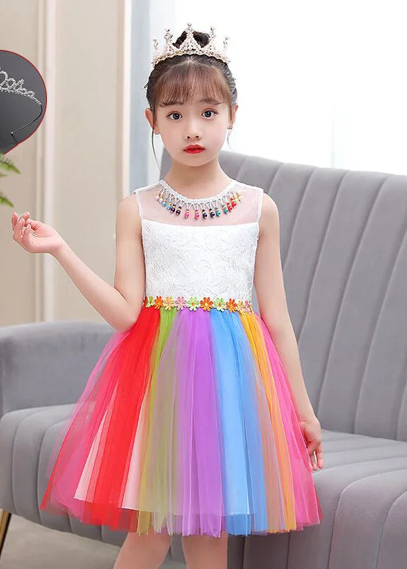 Workwear Fashion for Women Beautiful Rainbow Daisy Tassel Tulle Kids Girls Dress Summer