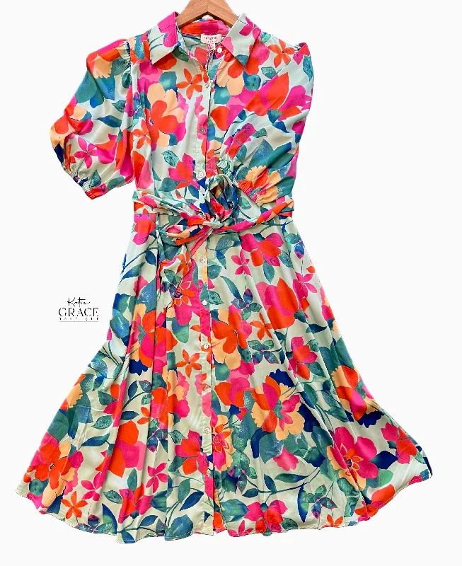 Women’s Stylish Outerwear Last One! “Jane" Floral Satin Midi Dress