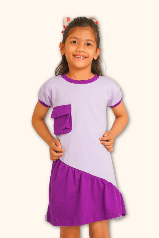 Exclusive Discount Girls 100% Cotton Knit Lavender Purple Dress with 3D pocket