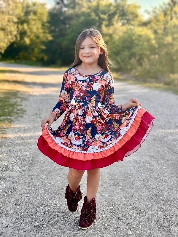 Versatile Wardrobe Essentials PUMPKIN FLORAL RUFFLE DRESS