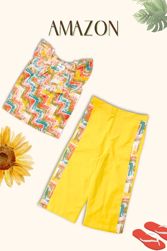 Summer Sale Girls Amazon Pure Cotton Clothing Set - Mustard & Teal