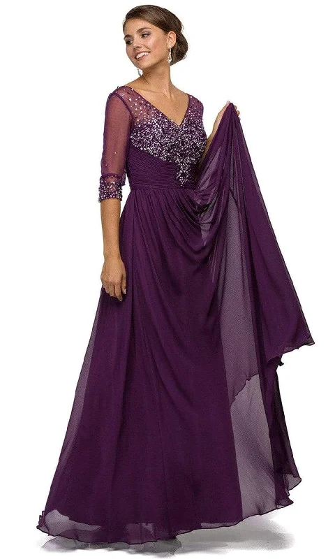 Trendy Outfits For Girls Dancing Queen - Bejeweled Illusion V-Neck Evening Gown 8855 - 1 pc Navy In Size M Available