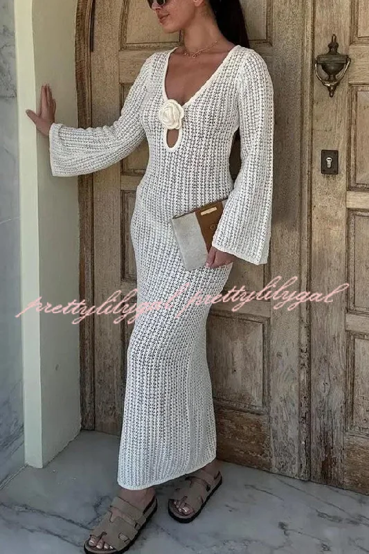 Chic Style, Always In Vogue Bahamas Knit Long Bell Sleeve Sexy Backless Holiday Cover-up Maxi Dress