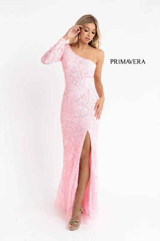 Exclusive Discount Primavera Couture 3759 Size 2 Pink One Long Sleeve Prom Dress Sequined Evening Gown Slit