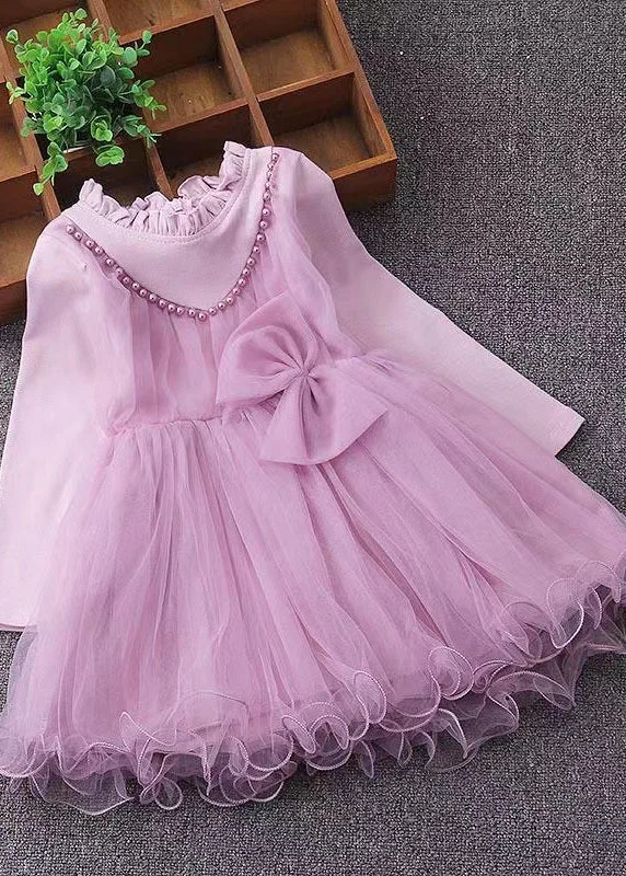 Big Discounts Cute Pink Ruffled Nail Bead Patchwork Tulle Baby Girls Dresses Fall