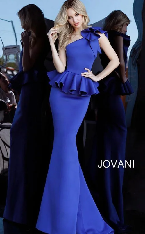 Seasonal Sale Jovani 63584 Prom Long One Shoulder Peplum Dress