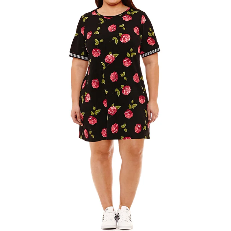 Chic Trends Unveiled Women's Elbow Sleeve Floral Shift Dress,Black