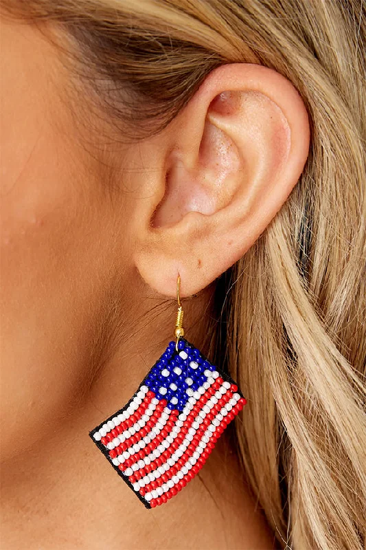 Athleisure Wear Special Offer Stars and Bars Red Beaded Earrings