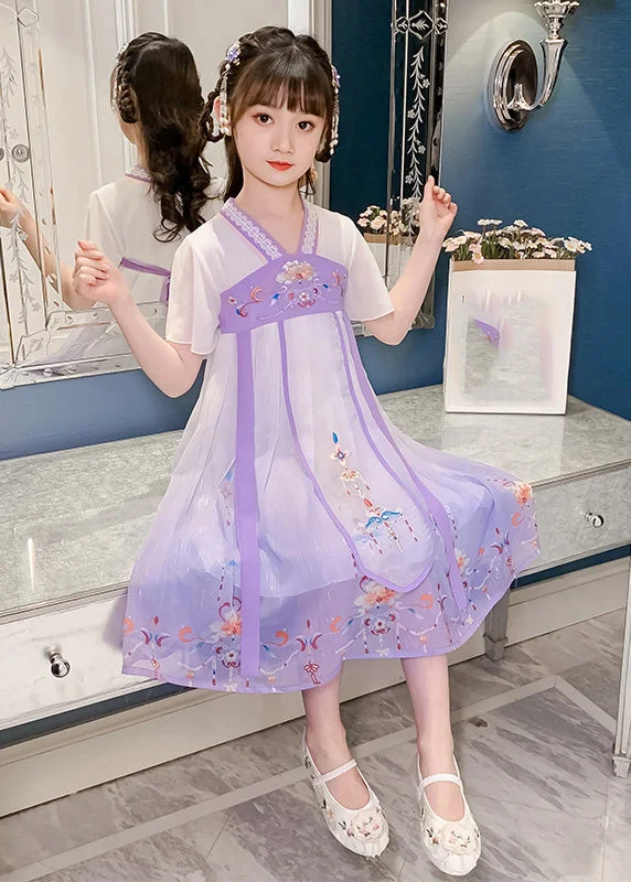 Absurdly Cheap Sale DIY Purple Embroideried Tassel Tulle Girls Long Dresses Summer