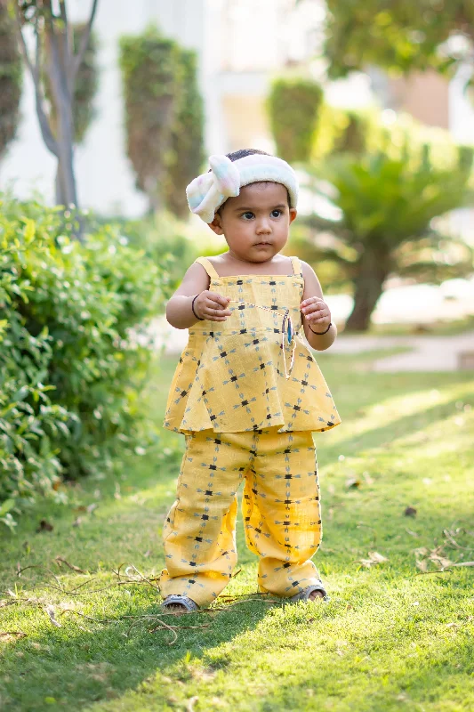 Best Online Clothing Boutiques Girls 100% Cotton Summer Printed Clothing Set with free Scrunchie - Sunny Yellow