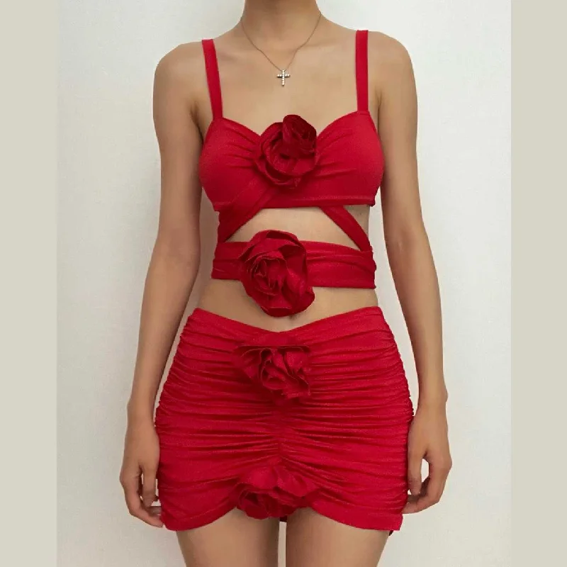 Fashion Sale Solid ruched hollow out flower applique backless mini dress