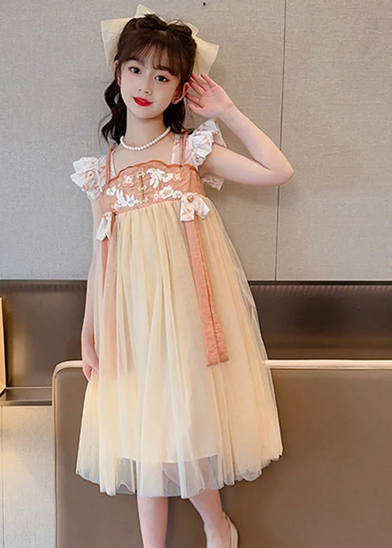 Stupidly Low Prices Light Yellow Square Collar Patchwork Tulle Girls Long Dresses Summer