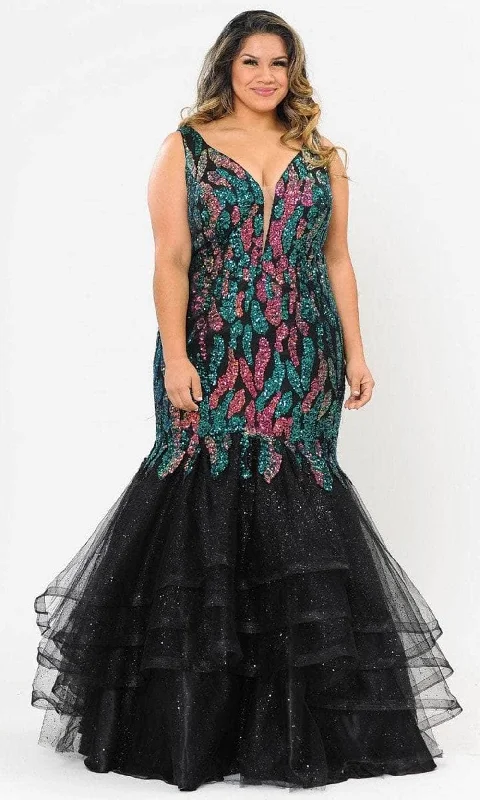 Sales For Clothes Poly USA W1072 - Sequin Tiered Mermaid Evening Gown