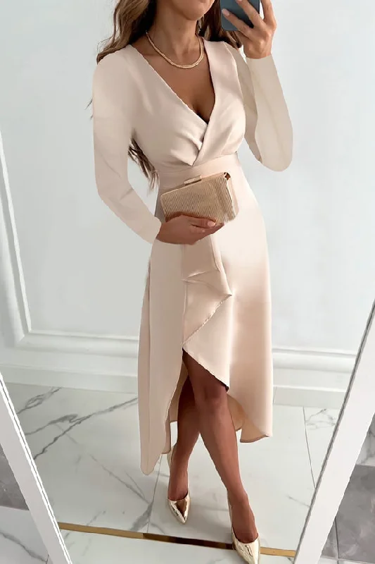 Seasonal Picks Charming Grace Ruffle Long Sleeve Midi Dress