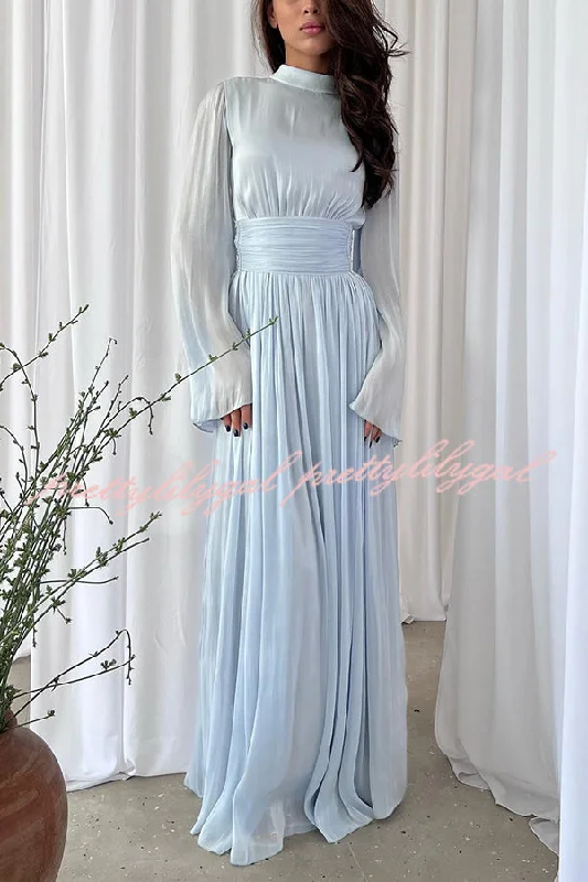 Vibrant Styles Stylish and Elegant Waist-tie Back Pleated Maxi Dress