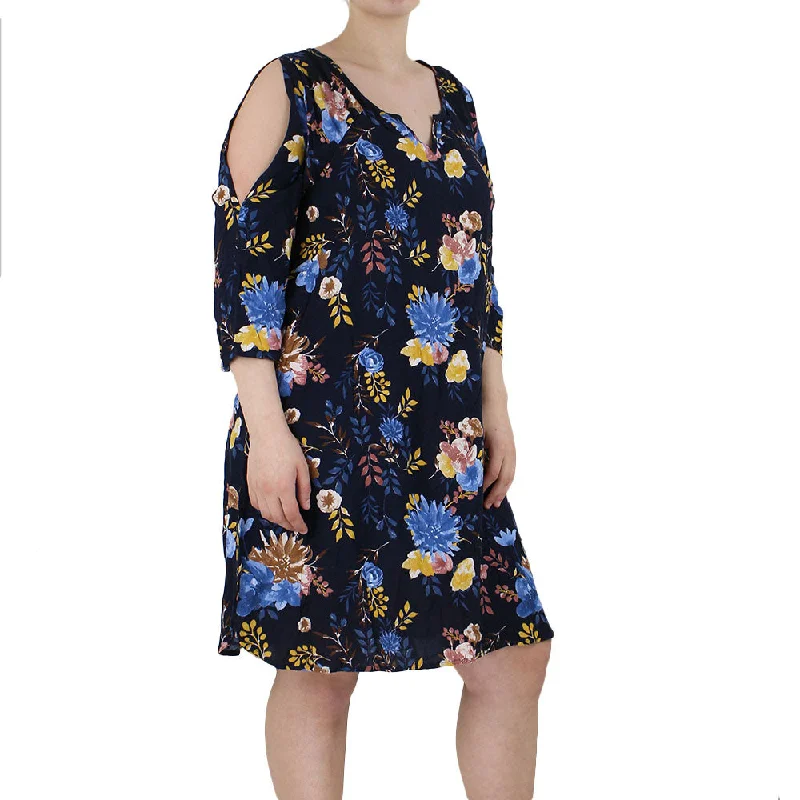 Quality Driven Apparel Women's Floral Dress,Navy