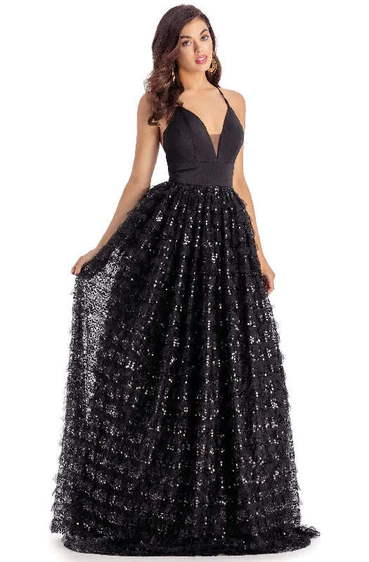 Clothes Women Clarisse - 5145 V-Neck Scoop Back Sequined Tulle Ball Gown