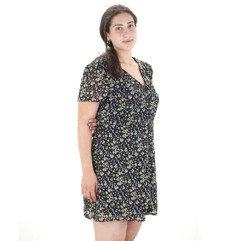 Casual Yet Stylish Separates Women's Floral Shirt Short Dress,Black