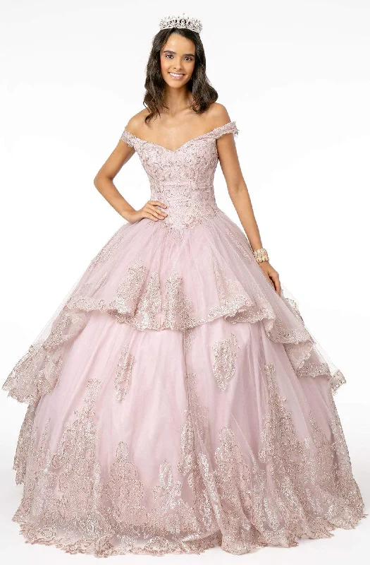 Clothing Sales Elizabeth K - GL1819 Glitter Lace Appliqued Off Shoulder Ballgown