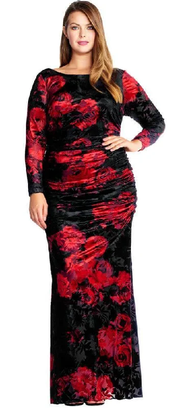 Discount Store Adrianna Papell AP1E202189 Long Plus Size Floral Print Velvet Dress