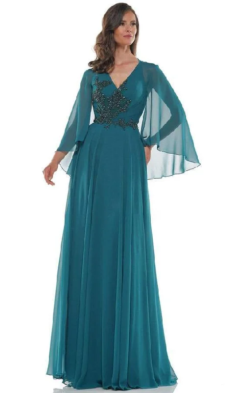 Trendy Online Boutiques Marsoni by Colors - Embellished V-Neck Chiffon Long Gown MV1094 - 1 pc Deep Green In Size 18 Available