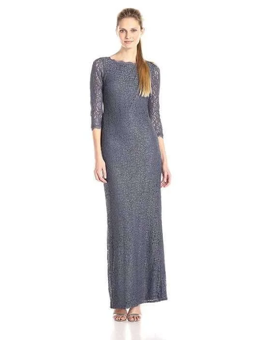 Best Online Boutiques Adrianna Papell AP091880500 Long Long Sleeve Formal Evening Lace Gown