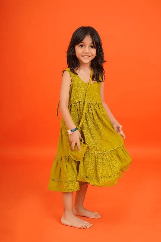 Sophisticated Style Girls 3 tiered Cotton Dress - Green