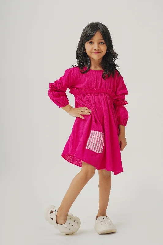 Chic Casual Style Girls Mulmul asymmetrical Solid Pink Dress