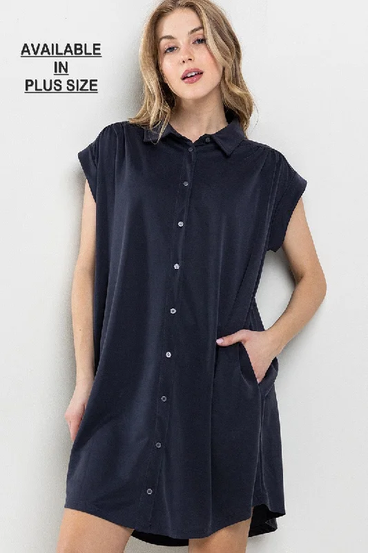 Women’s Clothing for Every Season and Trend BLACK COLLARED WITH SIDE POCKETS PLUS SIZE MINI DRESS PDC50723SA