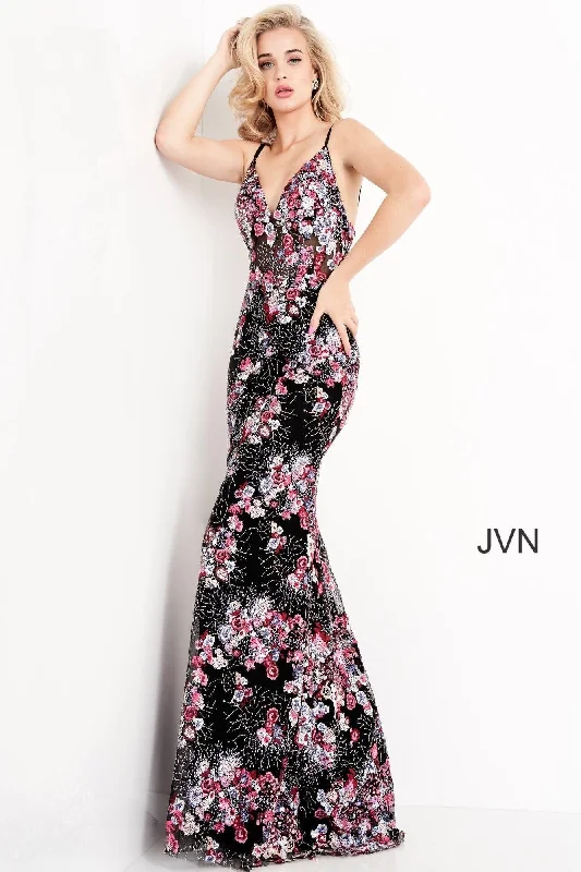 Bold Fashion Jovani 05627 Embroidered V Neck Long Prom Dress