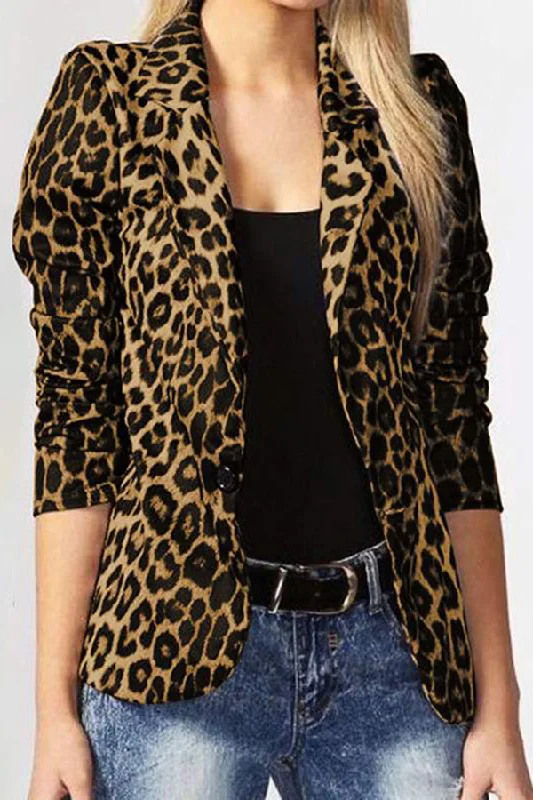 Chic Outfits Leopard Print Lapel Long Sleeve Casual Blazer