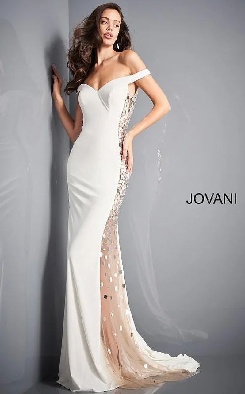 Elevate Your Wardrobe Jovani 03615 Prom Long Off Shoulder Trumpet Dress