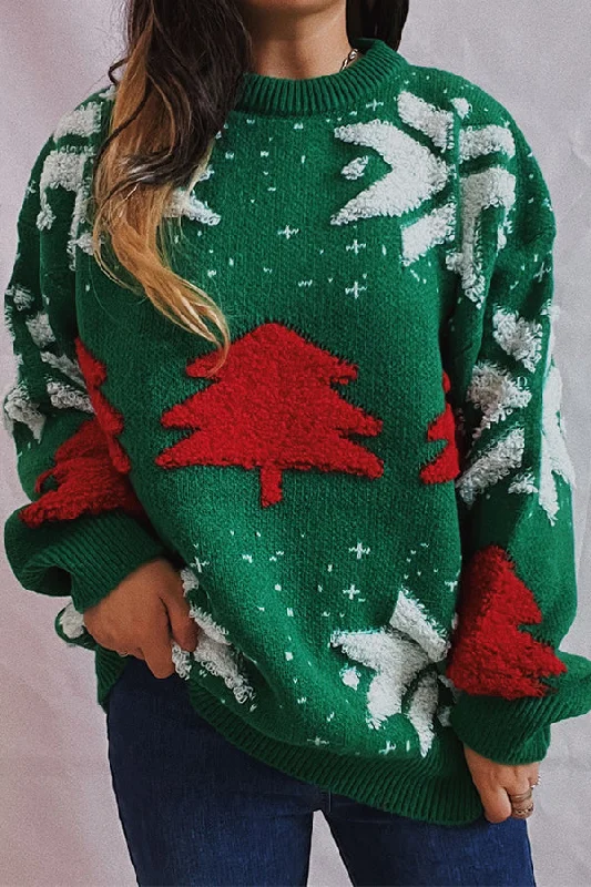 Women’s Formal Wear Christmas Pattern Knitted Crew Neck Long Sleeved Sweater