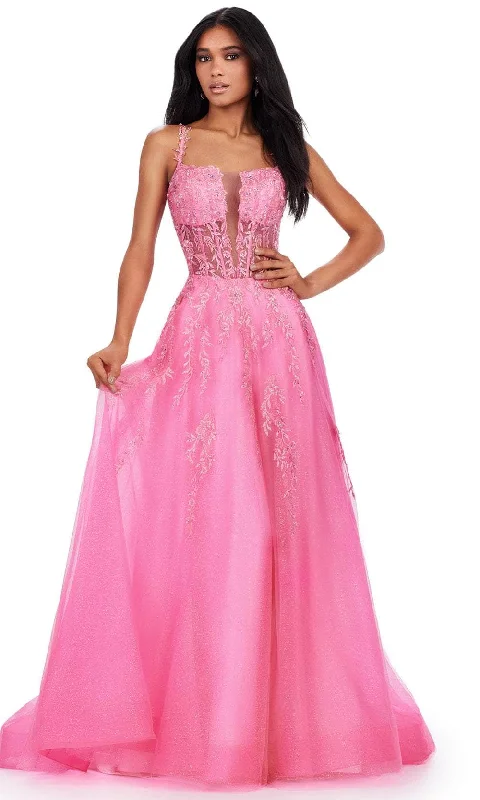 Limited Stock, Big Discounts Ashley Lauren 11526 - Foliage Appliqued A-Line Prom Gown