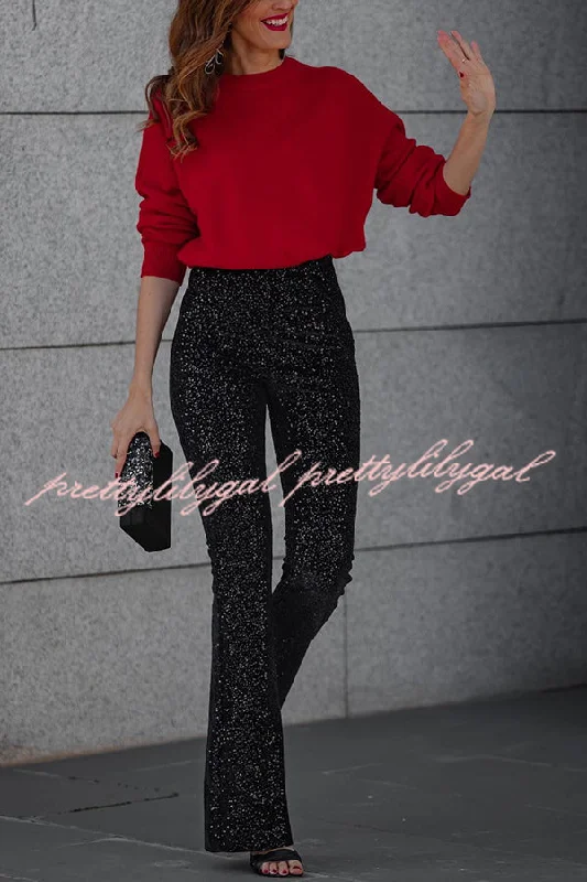 Limited Stock, Big Discounts Diva Sequin High Rise Elastic Waist Flare Pants