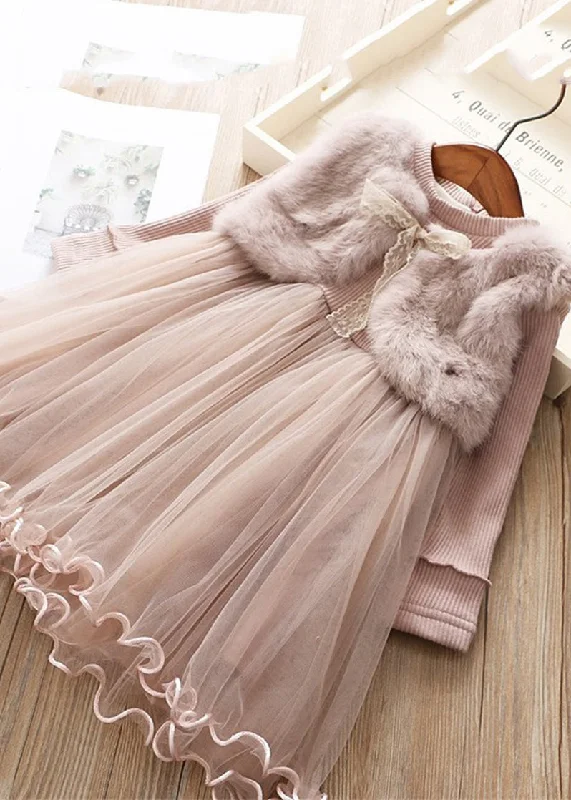 Exclusive Discounts Modern Pink Mink Velvet False Two Pieces Warm Fleece Baby Girls Dress Winter