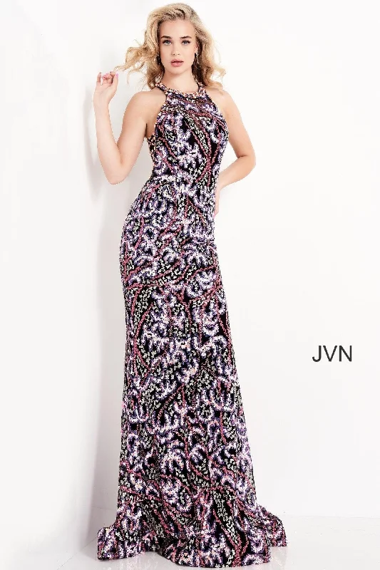 Relaxed Style Jovani 05748 Embellished Open Back Prom Dress