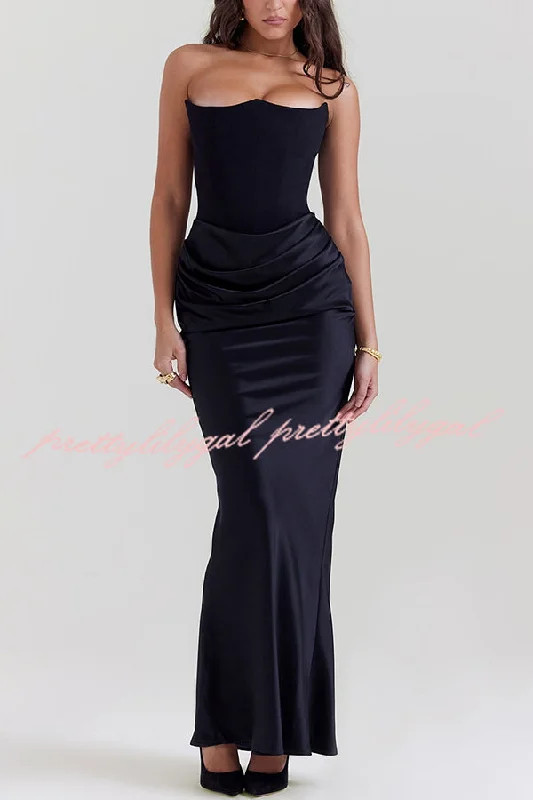 Day To Night Styles Persephone Crepe and Satin Patchwork Off Shoulder Ruched Maxi Dress