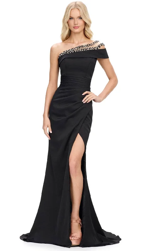 Casual Chic Ashley Lauren 11749 - Asymmetric Beaded Illusion Evening Gown