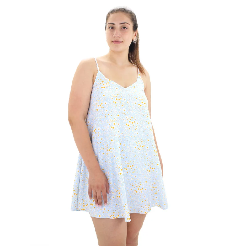 Fashion Forward, Function First Women's Floral Spaghetti Strap Mini Dress,Light Blue