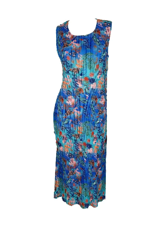 Sale On Sale N240010 Floral Printed Sleeveless Pleats Dress *Blue