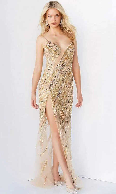 Exclusive Sale Jovani - 04195 Bejeweled Slit Cut Out Long Gown