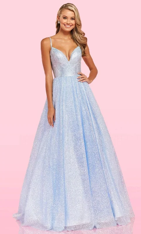 Easygoing Women’s Style Sherri Hill - 54205 Plunging V Neck Glitter Organza Ballgown