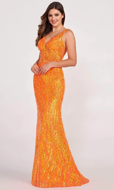 Women’s Fashion Clothing Ellie Wilde EW34037 - Sequined V-Neck Evening Gown