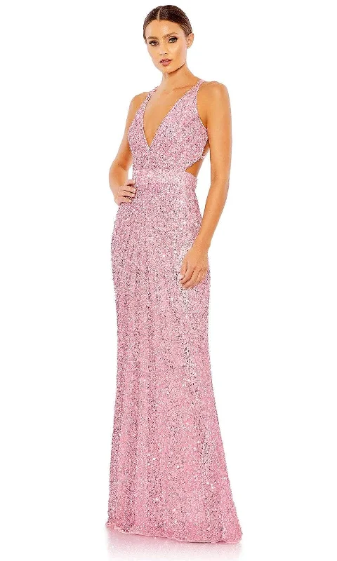 Save Big Mac Duggal 5686 - Sequined Plunging Neckline Prom Gown