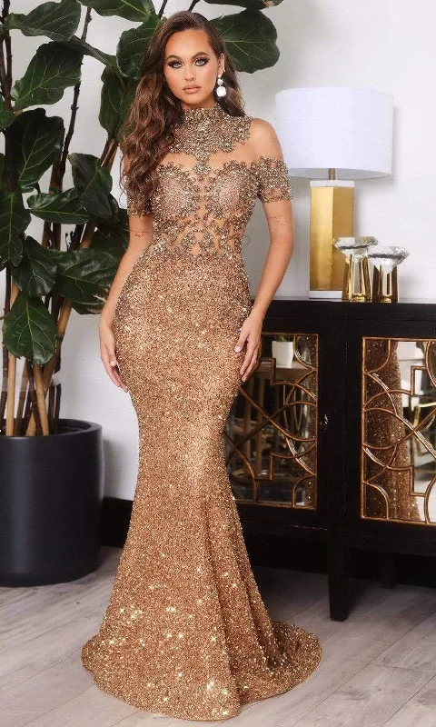 Women’s High Street Fashion Portia and Scarlett - PS22418C Embellished High Neck Trumpet Gown