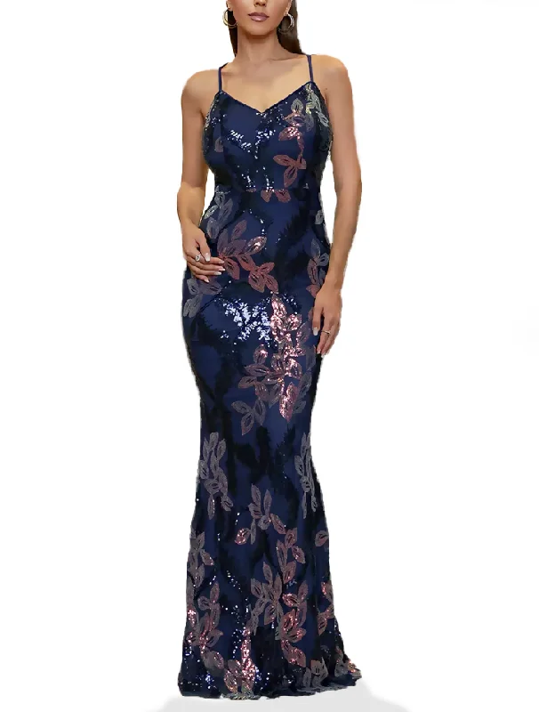 Chic Trend Collection M - ssb blue & pink floral sequined gown